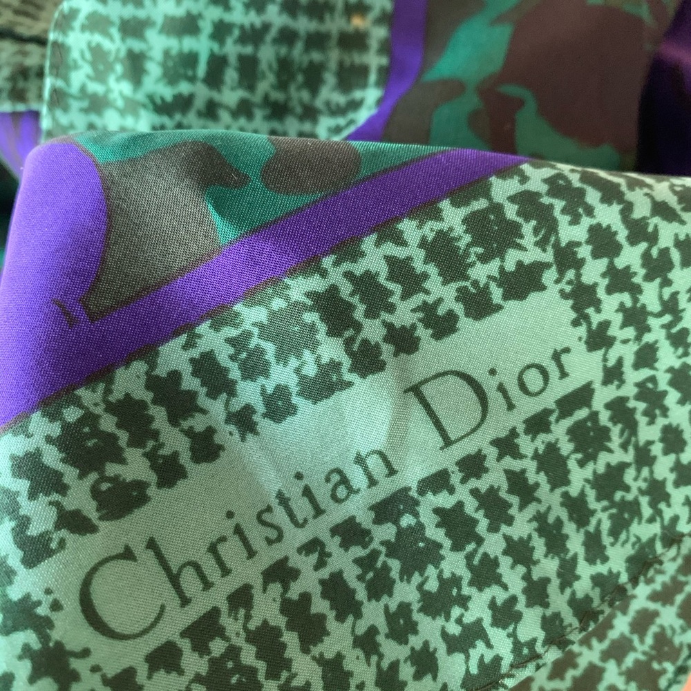 Vintage 80s Christian Dior Teal Purple Scarf